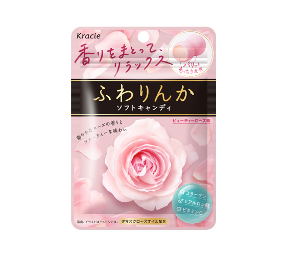 Освежающие конфеты с ароматом розы Kracie Fuwarinka Soft Candy Beauty Rose, 27 гр
