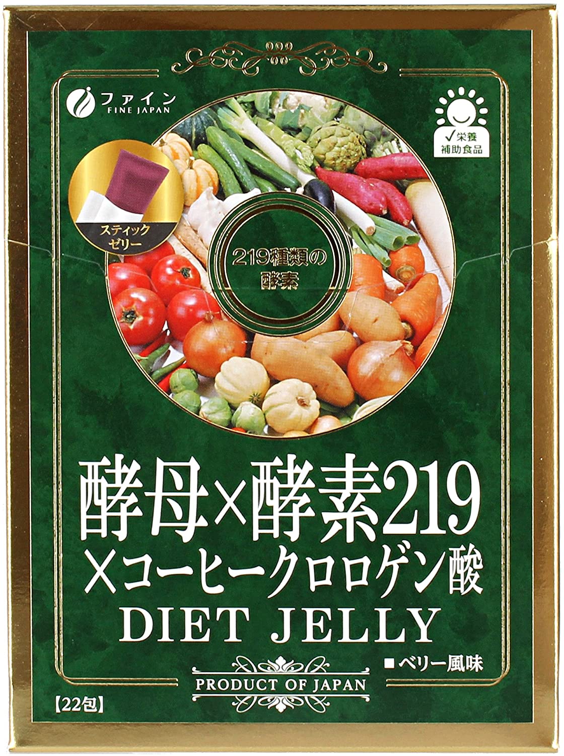 Диетическое желе Yeast Beer + Vegetable Enzyme 219 + Chlorogenic Acid Diet Jelly Fine Japan, 10 гр х 22 шт