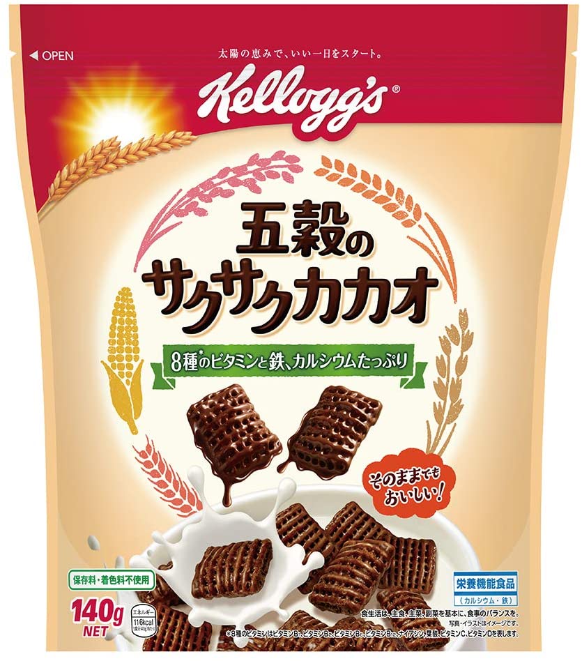 Снеки из пяти видов злаков со вкусом какао Five Grain Crispy Cacao Kellogg's, 140 гр