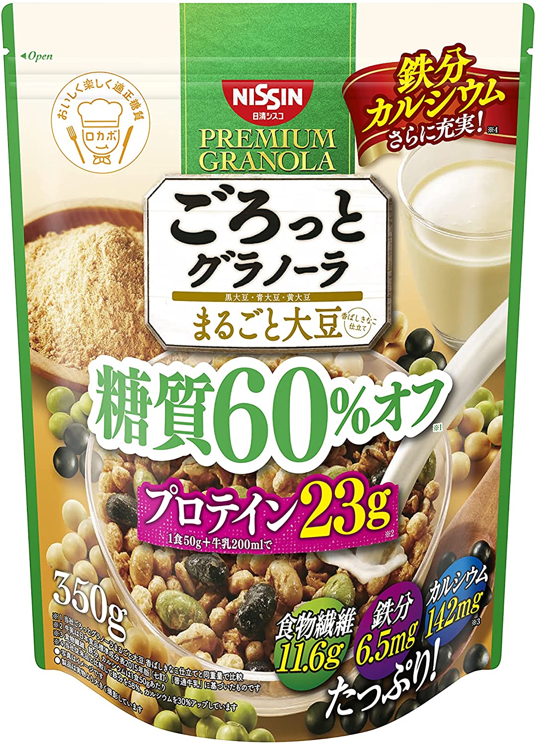 Гранола с тремя видами соевых бобов Granola Premium 3 Whole Soybeans 60% Off Carbohydrates Nissin Cisco, 350 гр