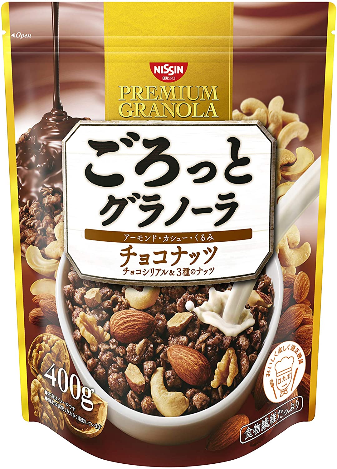 Шоколадная гранола с миндалем, кешью и грецкими орехами Granola Premium Chocolate Nut Nissin Cisco, 400 гр