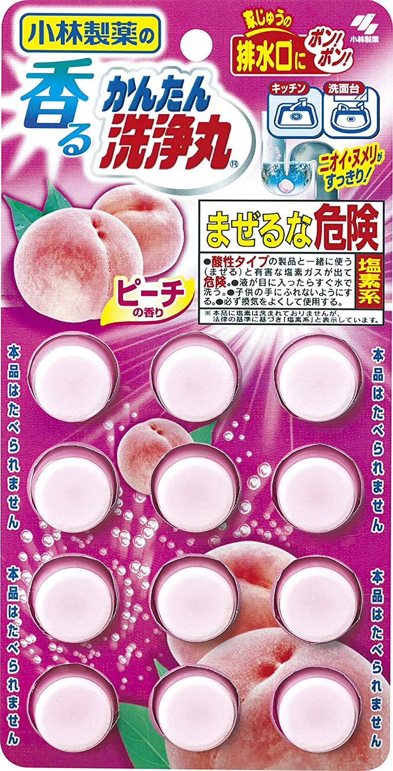 Таблетки для очистки сточных труб с ароматом персика Easy-To-Clean Peach Kobayashi, 12 шт