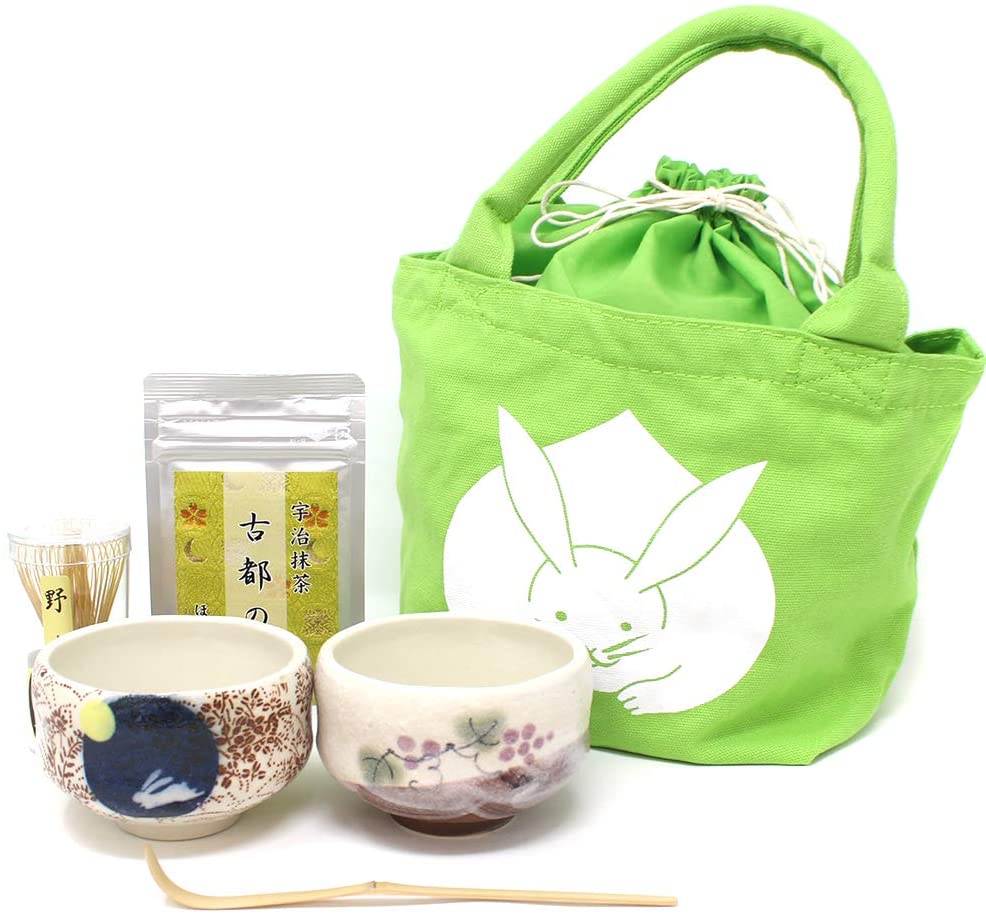 Набор для чайной церемонии на 2 персоны (6 предметов) Drawstring Bag-Rabbit зеленый Honjien Tea