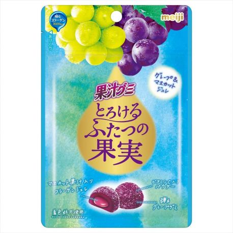 Жевательные конфеты с виноградом и коллагеном Meiji Fruit Juice Gummy Melts Two Fruit Grape & Muscat